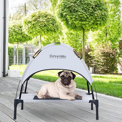 S/M/L Outdoor Elevated Dog Cot with Canopy & Side Shade for Camping Small Medium Dogs (Carry Bag)