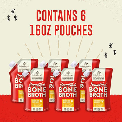 Stella & Chewy's Bountiful Bone Broth Cage-Free Chicken Recipe Meal Topper for Dogs, 16 oz. Resealable Pouch (Pack of 6)
