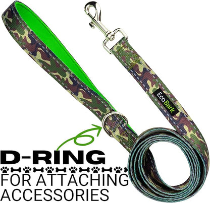 EcoBark Dog Leash - Soft & Reflective Comfort Training Leashes with Padded Handle - Strong Durable Heavy Duty - Training and Pulling for Small, Medium or Large Dogs (Camo)