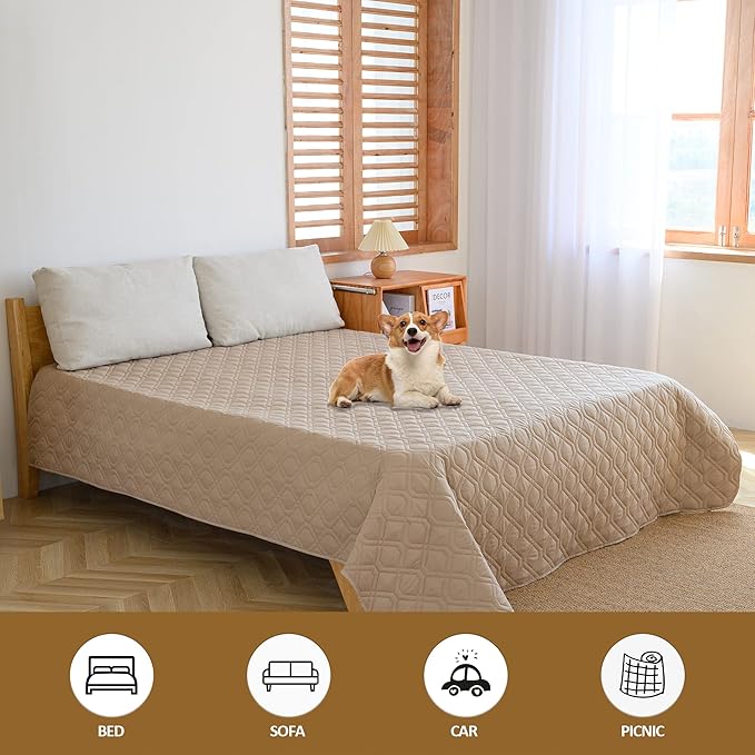 Waterproof Dog Bed Covers for Couch Protection Dog Pet Blanket Furniture Protector (52“X82”, Beige+Sand)