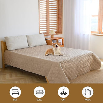 Waterproof Dog Bed Covers for Couch Protection Dog Pet Blanket Furniture Protector (52“X82”, Beige+Sand)