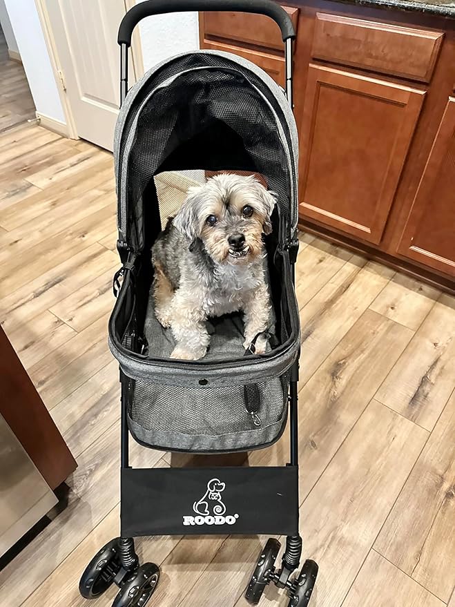 ROODO Dog Stroller 4 Wheel Pet Stroller Cat 30lbs(Cationic ash)