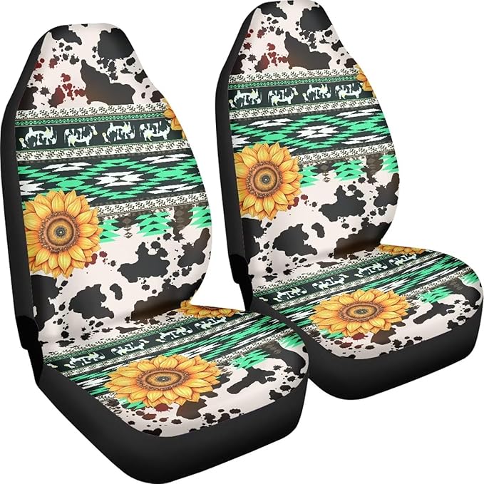 UNICEU Tribal Sunflower Car Seat Cover Cow Print 2 pc