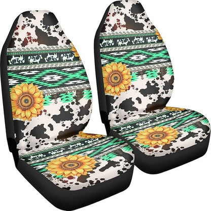 UNICEU Tribal Sunflower Car Seat Cover Cow Print 2 pc