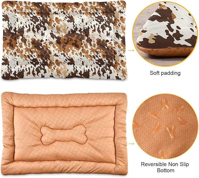 Brown Cow Print Pattern Pet Bed Pad Soft Dog Bed Mat with Anti-Slip Bottom 36 * 24inches