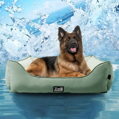 ZonLi Cooling Dog Bed, Dog Beds for Extra Large Dogs, Dog Cooling Bed with Bolsters Waterproof, for Dogs Up to 50 lbs, Pet Bed with Washable Cover, Non-Slip Bottom, Without Gel, Mint Green