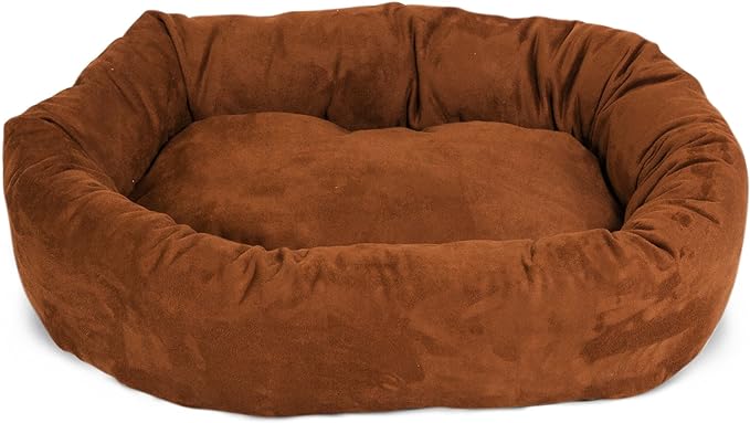 Majestic Pet 52 Inch Suede Calming Dog Bed Washable – Cozy Soft Round Dog Bed with Spine Support for Dogs to Rest their Head 52x35x11 (Inch)