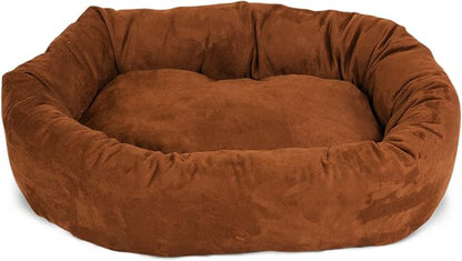Majestic Pet 32 Inch Suede Calming Dog Bed Washable – Cozy Soft Round Dog Bed with Spine Support for Dogs to Rest their Head 32x23x7 (Inch)