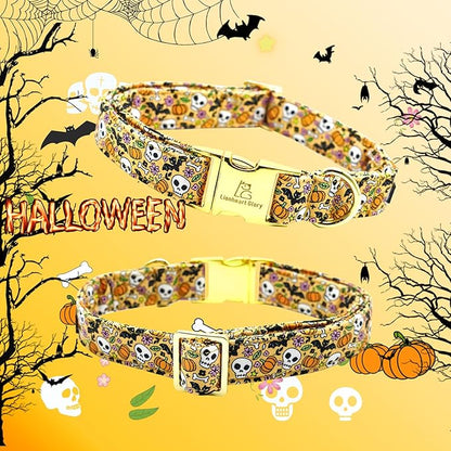 Lionheart glory Halloween Dog Collars Fall Dog Collar Skull Bowtie Dog Collar Girl Boy Pet Collar for Small Dogs Duty Adjustable Dog Collar with Bow Puppy