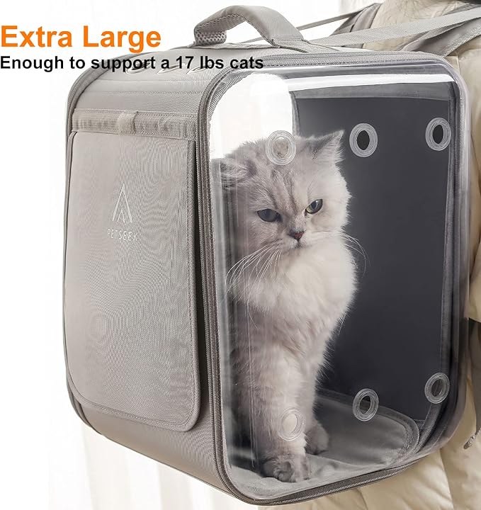 Cat Backpack Carrier Large Pet Backpack Carrier, 17lbs Load-Bearing Ventilated Design Dog Backpack Carrier for Small Dogs, Sturdy Cat Bubble Backpack for Travel, Hiking & Outdoor Use, Grey