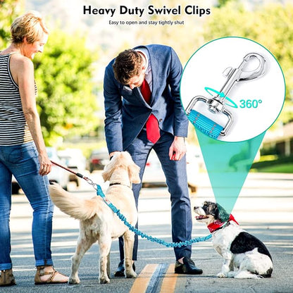 Tangle Free BungeeX2 Double Dog Leash Coupler 360° Swivel Leash|0-30lbs|, Comfortable 2 Dogs