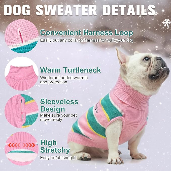 BEAUTYZOO Small Dog Sweater- Striped Pet Sweaters for Spring Summer Dog Clothes, Turtleneck Pullover Knitwear for Small Medium Large Dogs, Warm Coat Easter Outfit for Chihuahua Puppy Cat Boys Girls