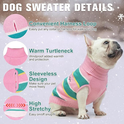 BEAUTYZOO Small Dog Sweater- Striped Pet Sweaters for Spring Summer Dog Clothes, Turtleneck Pullover Knitwear for Small Medium Large Dogs, Warm Coat Easter Outfit for Chihuahua Puppy Cat Boys Girls