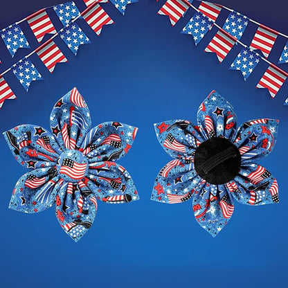 Patriotic Dog Collar with Flower 4th of 10-16in