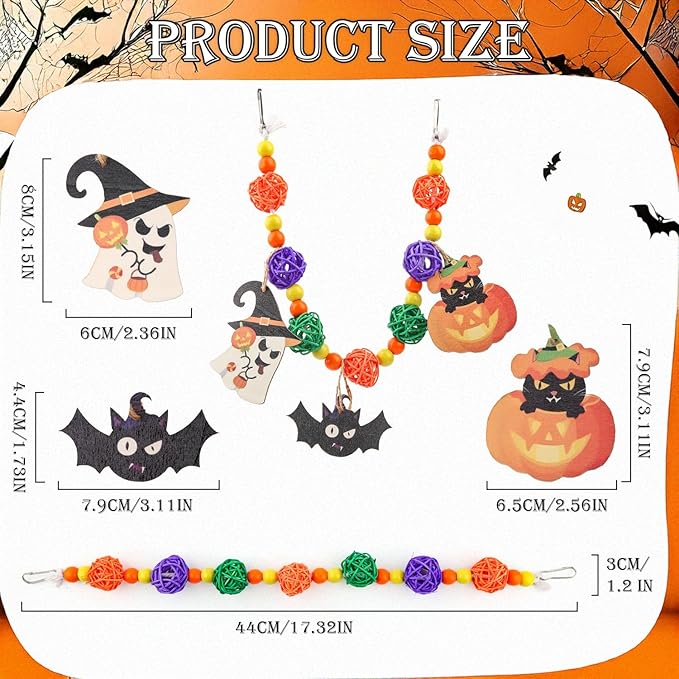 Abizoo Halloween Guinea Pig Toys,Bunny Toys Hanging,Natural Wood for Rabbits Teeth Grinding Chinchilla Dwarf Hamster Rat Gerbi Toys Rabbit Chew Toys Treats Small Animals Enrichment Boredom for Cage