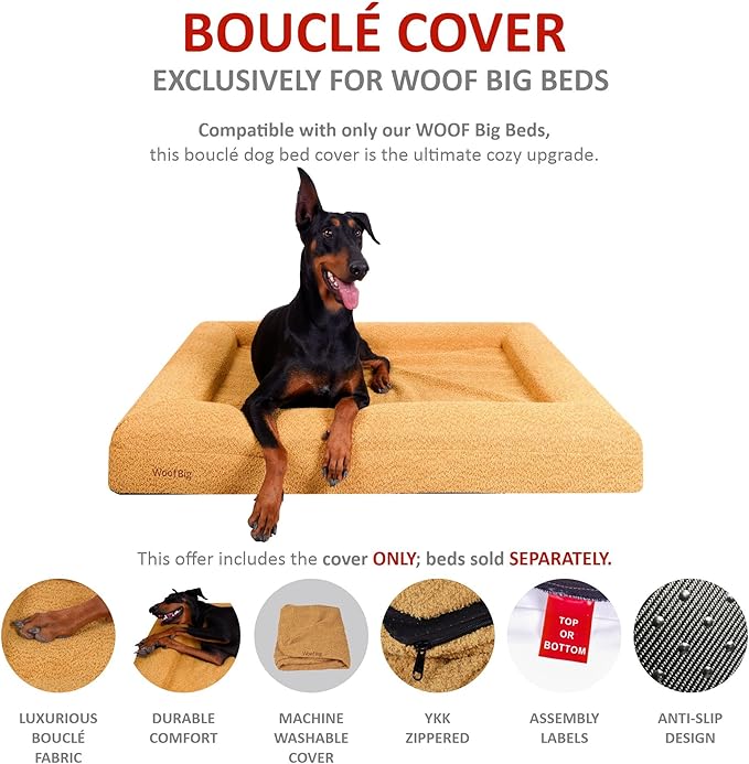 Replacement Cover Only (Beds Sold Separately) - Mustard Boucle - Machine Washable - Anti-Slip - YKK Zippered (Large)