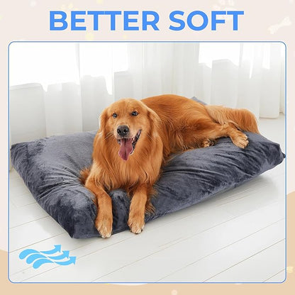 35 Inch Comfort Plush Dog Bed with Granular Foam Sponge Support - Removable Machine Washable Cover, Waterproof Lining, Non-Slip Bottom - Fits Extra Large, Large, Medium, Small Crates (Gray)