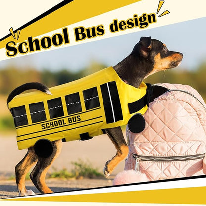 Funny School Bus Pet Costume Dog Yellow School Bus Life Jacket Swimming Boating Water Flotation Vest Halloween Pet Costume Suit for Dog Cosplay Accessories for Halloween Parties (XL)