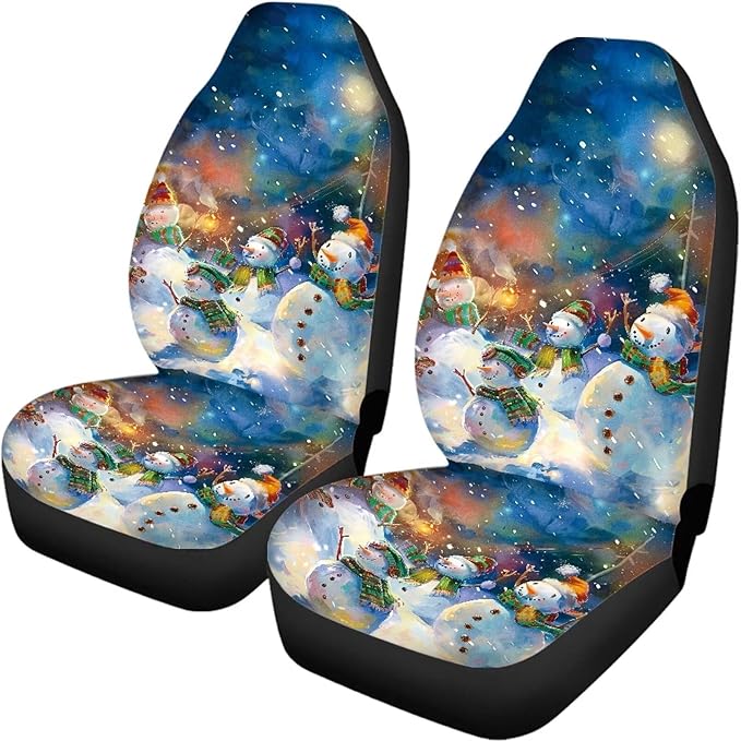 Merry Christmas Cute Snowman Universal Car Seat Covers 4 Pieces