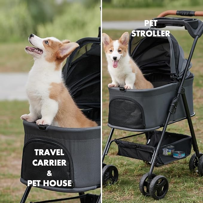 3 in 1 Folding Dog Stroller 4 Wheels