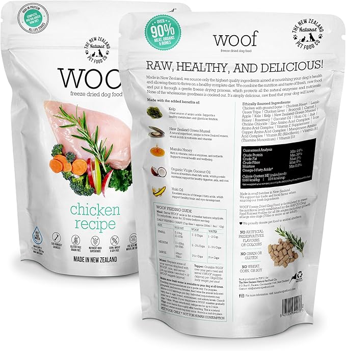 WOOF Freeze Dried Dog Food - Chicken Recipe, High Protein Dog Treats & Snacks, Dog Food Toppers & Meals, 9.9 oz