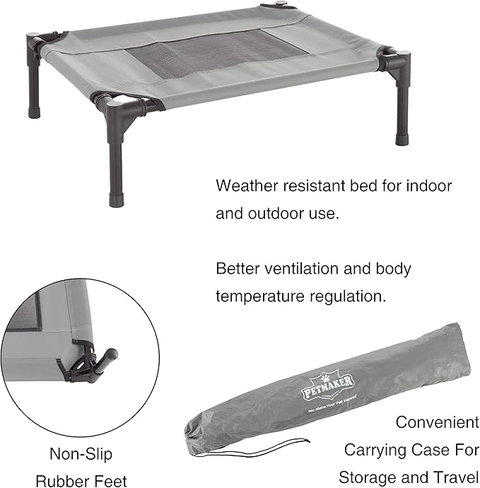 PETMAKER Elevated Dog Bed 24.5x18.5-Inch Portable 25lbs (Gray)