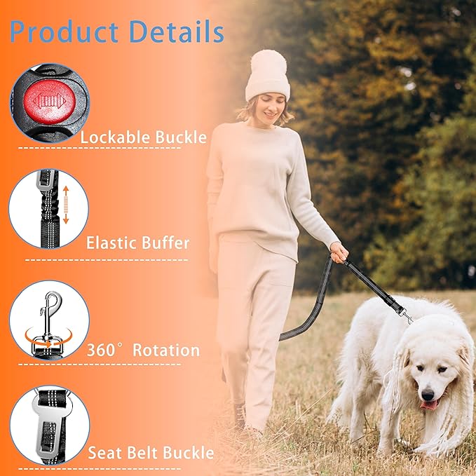 Retractable Adjustable 3-in-1 Pets Car Seat Belt with Elastic Bungee Buffer