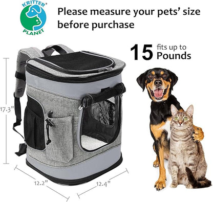 Kritter Planet Pet Carrier Backpack for Dogs and Cats, Breathable Pet Backpack with 2 Mesh Window,Portable Pet Carrier for Camping