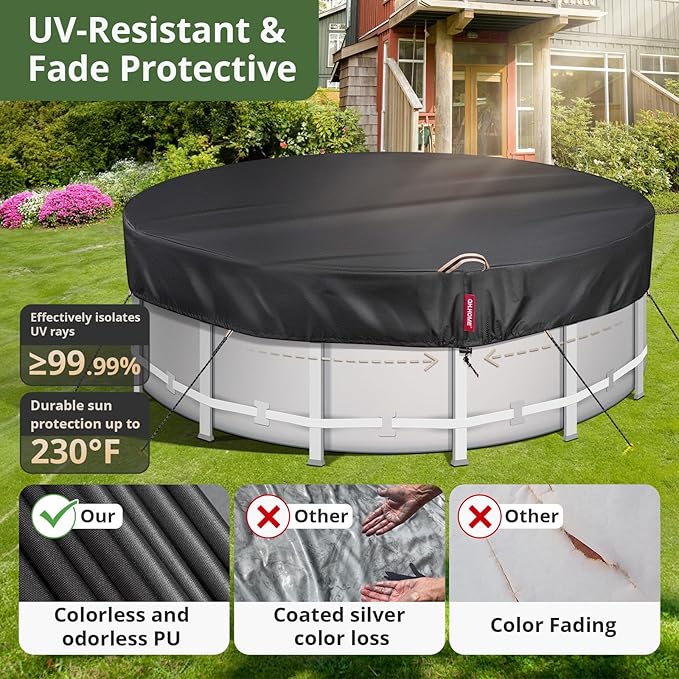 15Ft Round Pool Cover with 738N Strong Tear Resistant [600D Upgrade Extra Dense Heavy Duty Fabric] Swimming Pool Cover for Above Ground Pools