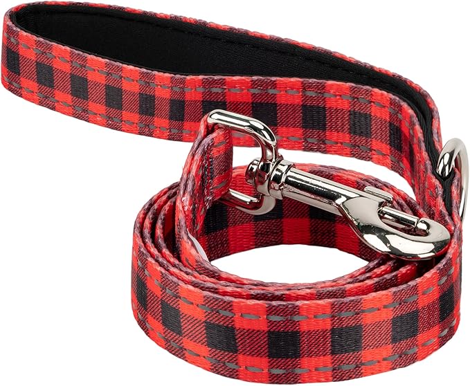 EcoBark Dog Leash - 4 FT / 5 FT / 6 FT Reflective Dog Leash- Eco-Bright Dog Leashes with Padded Handle - Strong Heavy Duty Dog Leash - Nylon Dog Leash for Small and Medium Dogs (Red Plaid Dog Leash)