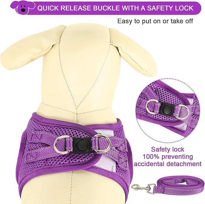 YIMEIS Dog Harness and Leash Set, No Pull Soft Mesh Pet Harness, Reflective Adjustable Puppy Vest for Small Medium Large Dogs, Cats (Purple, X-Small (Pack of 1)