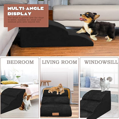 Topmart High Density Extended Foam Dog Ramp&Steps 3 Tiers 15.7" High,Non-Slip