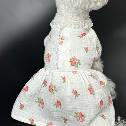 Floral Dog White Dress for Small Dog Girl