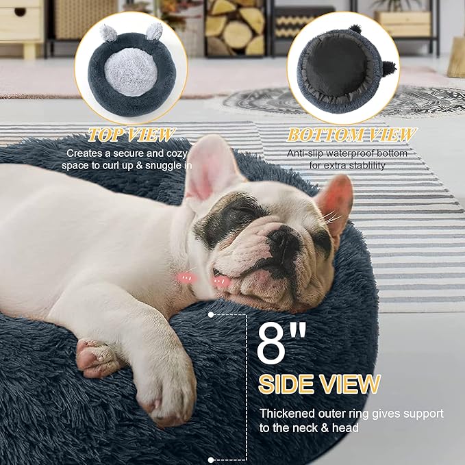 Calming Donut Dog Bed for Small Dogs and Cats 20" Grey