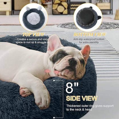Calming Donut Dog Bed for Small Dogs and Cats 20" Grey