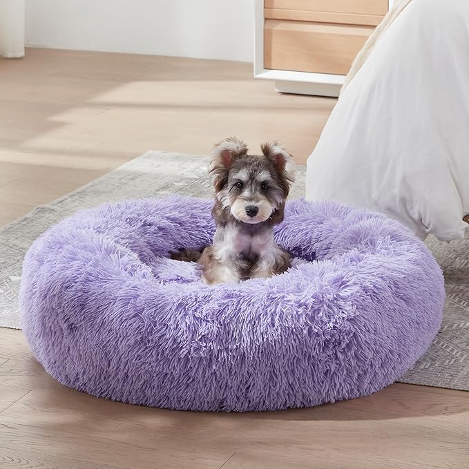 WESTERN HOME WH Calming Dog Bed & Cat Bed, Anti-Anxiety Donut Dog Cuddler Bed, Warming Cozy Soft Dog Round Bed, Fluffy Faux Fur Plush Dog Cat Cushion Bed for Small Medium Dogs and Cats