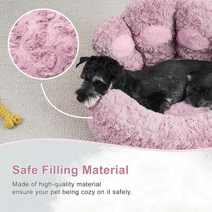 Jiupety Cute Pink Round Calming Dog Bed of Paw Shape