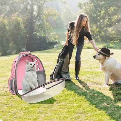 Henkelion Cat Bubble Carrying Bag, Backpack Carrier for Small Medium Dogs Cats, Airline Approved Travel Space Capsule Pet Carrier Dog Hiking Backpack - Pink