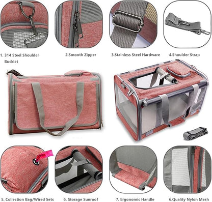 HSC PET Pink Pets Carrier for Large Medium Cat, Soft-Sided Small Dog Carriers Fit Kitties Rabbit Puppy, Bunny Carriers Pet Privacy Protection Travel Bag