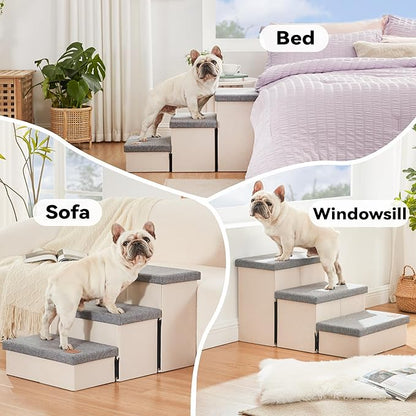 Love's cabin Dog Stairs for Small Medium or Large Dogs with Storage and Adjustable Steps 3-Step Gray 200 lbs