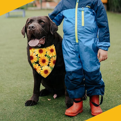 Sunflower with Leaves Dog Bandana Washable Pets Scarf Triangle Adjustable Handkerchief