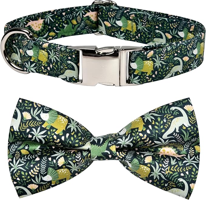 Jungle Dinosaur Dog Bow Tie Dog Collar Accessory