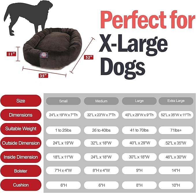 Majestic Pet 52 Inch Micro Velvet Calming Dog Bed Washable – Cozy Soft Round Dog Bed with Spine for Head Support 52x35x11 (inch)