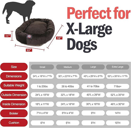 Majestic Pet 52 Inch Micro Velvet Calming Dog Bed Washable – Cozy Soft Round Dog Bed with Spine for Head Support 52x35x11 (inch)