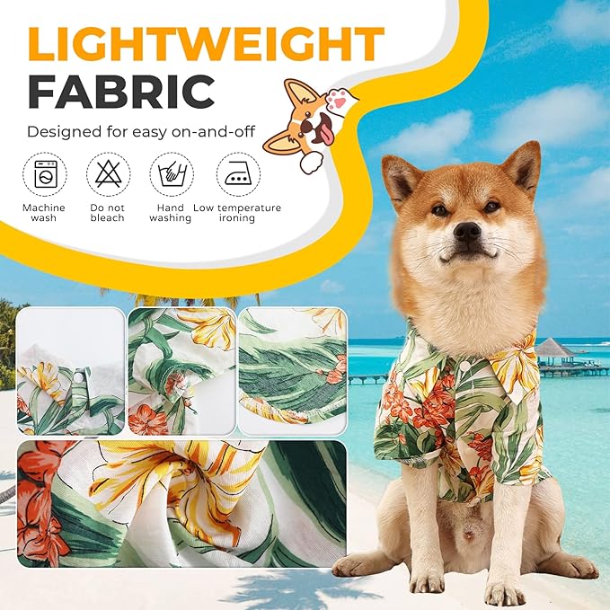 Dog Shirt Hawaiian Dog and Cat Summer T-Shirts Dog Style Floral Breathable Cool Clothes Hawaiian Shirts for Dogs and Cats Owner and Pet Shirts are Sold Separately