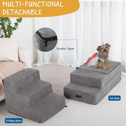 5-Step Dog Stairs to Bed, Dog Steps for High Beds and Couch, Non-Slip Pet Stairs for Small Dogs and Cats,Dog Bed Stairs, Grey, 3/4/5 Steps