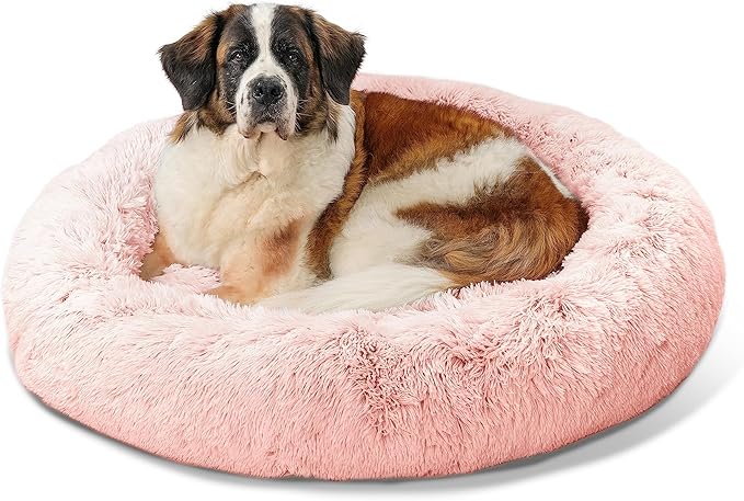 Best Friends by Sheri The Original Calming Donut Cat and Dog Bed in Shag Fur Cotton Candy Pink 45"