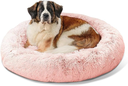 Best Friends by Sheri The Original Calming Donut Cat and Dog Bed in Shag Fur Cotton Candy Pink 45"