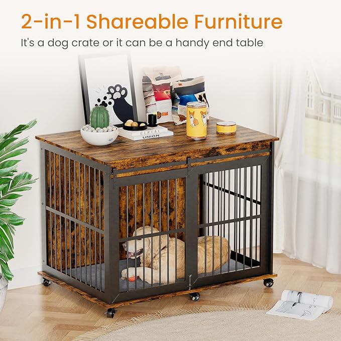 NicBex Dog Crate Furniture Dog Cage with Sliding Iron Doors and Lift Top