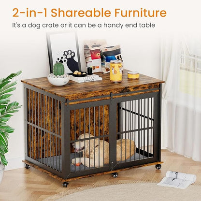 NicBex Dog Crate Furniture Dog Cage with Sliding Iron Doors and Lift Top